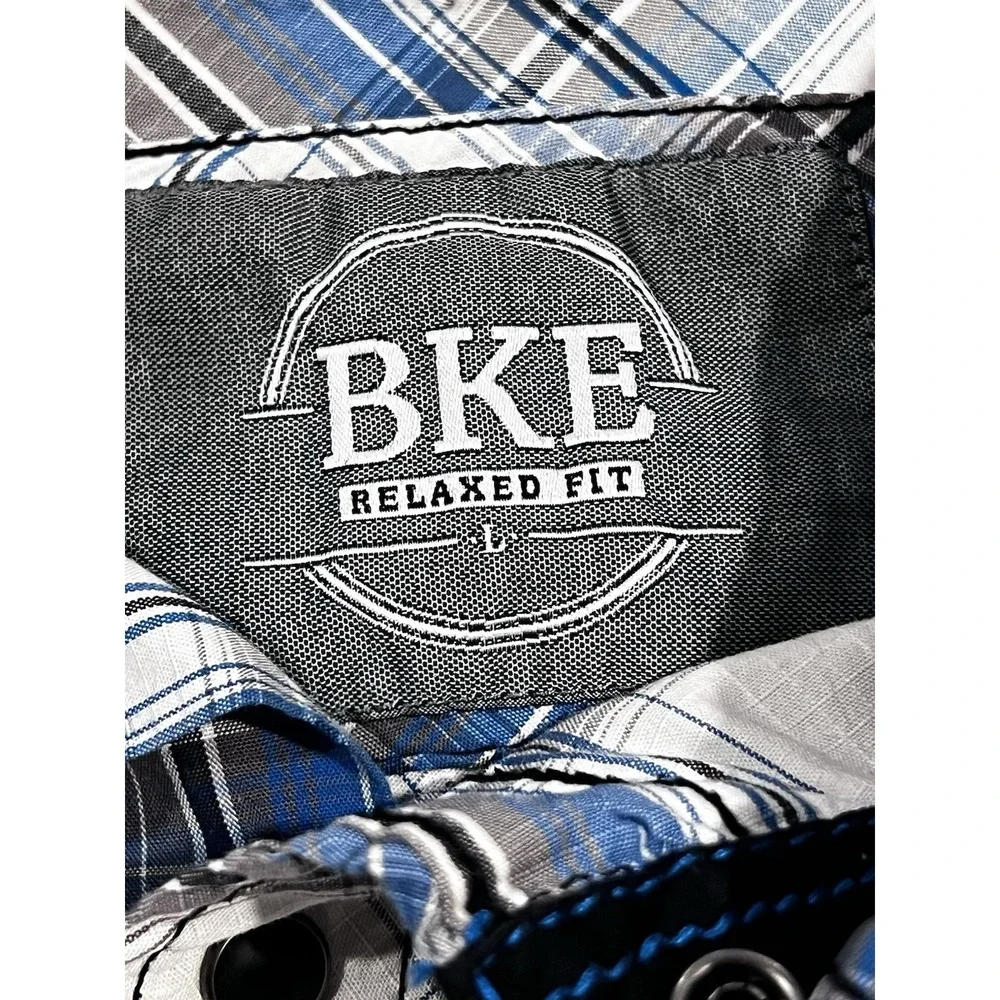 Bke Men's Pearl Snap Western‎ Style Shirt Blue Black And White Large